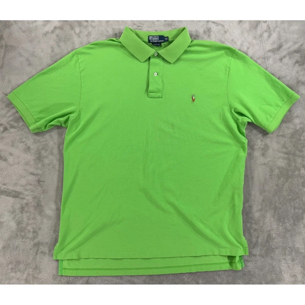 Polo Ralph Lauren Polo Shirt Mens XLT‎ Flesh Pony Pima Cotton Golf Lime Green